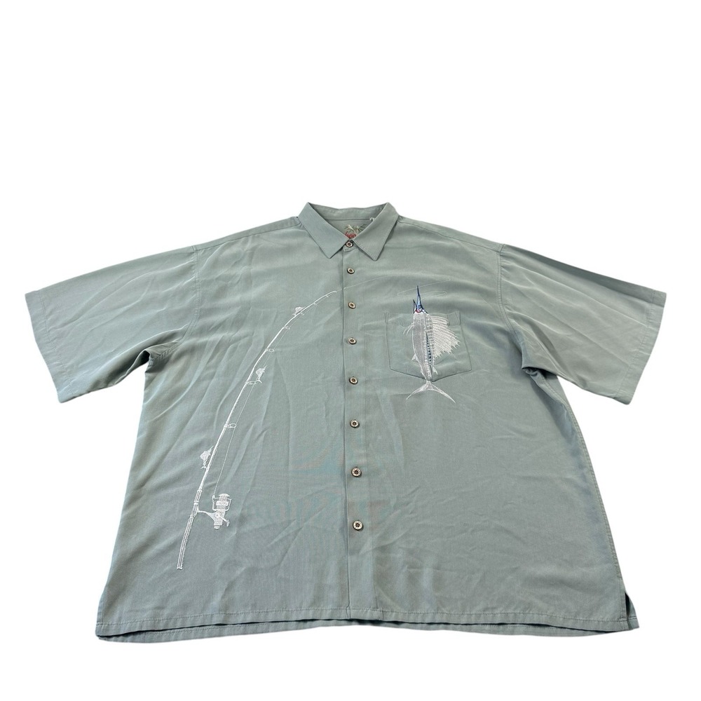 Bamboo Cay Marlin Fishing Shirt Mens 3XL Green Embroidered Button Up Vacation